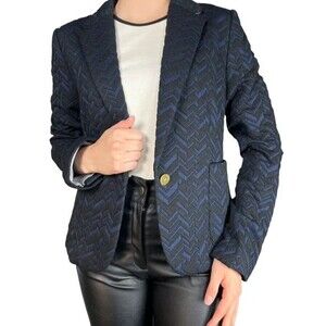 NWT ANTHROPOLOGIE CARTONNIER Cropped BLAZER Women's sz 6 Black Blue Y2K Menswear